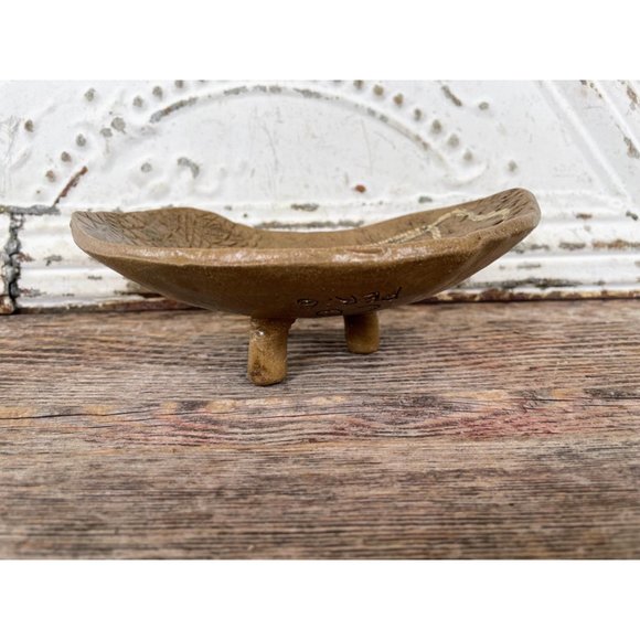 Vintage Brown Abstract Art Pottery Footed Bowl Signed - Picture 12 of 12